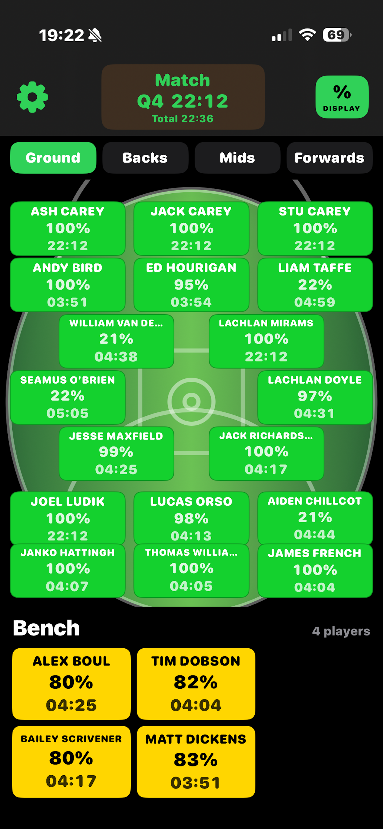 Rotations Simplified live match screen